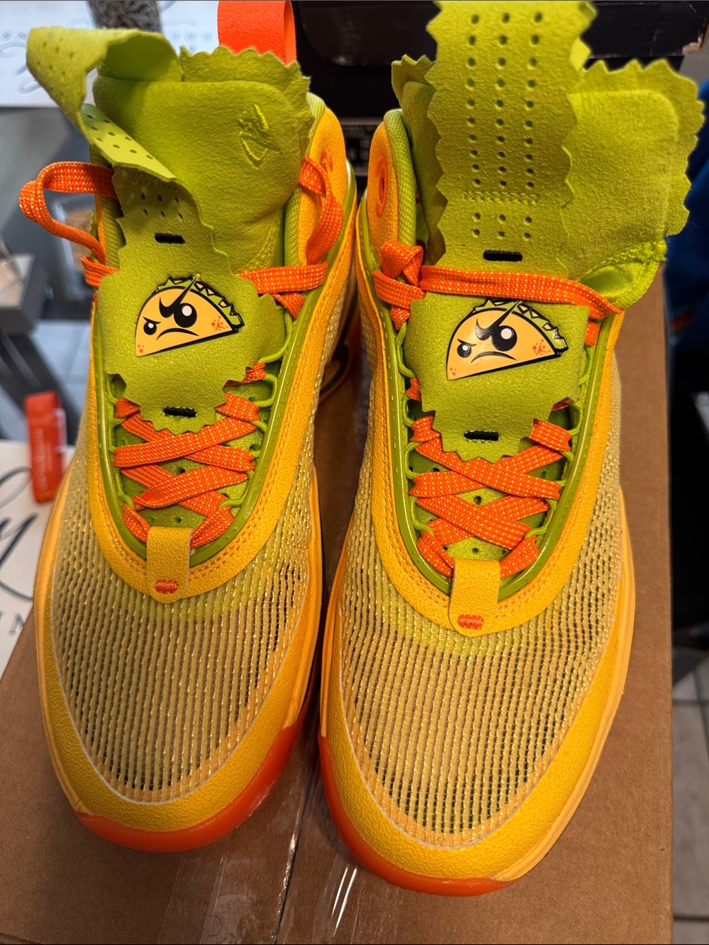 Jordan Kids Neon Lime and Orange Taco Graphic Sneakers